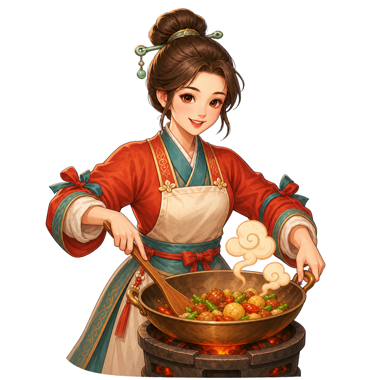 古装厨娘正在烹制御膳